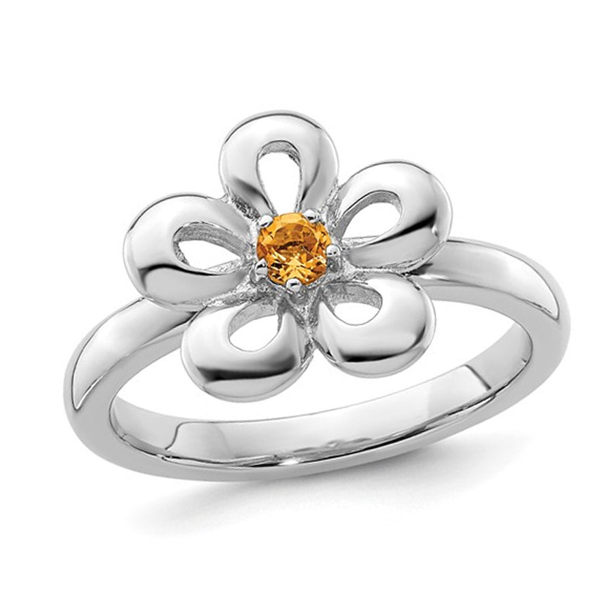 1/10 Carat (ctw) Citrine Flower Ring in Sterling Silver Image 1