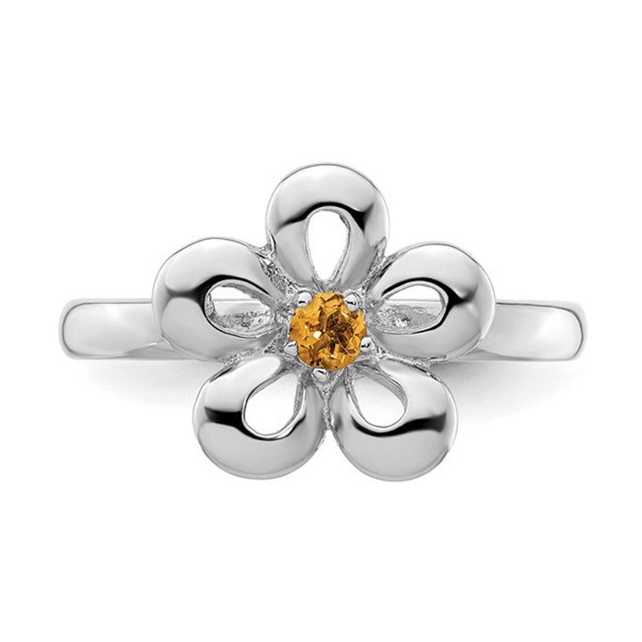 1/10 Carat (ctw) Citrine Flower Ring in Sterling Silver Image 3