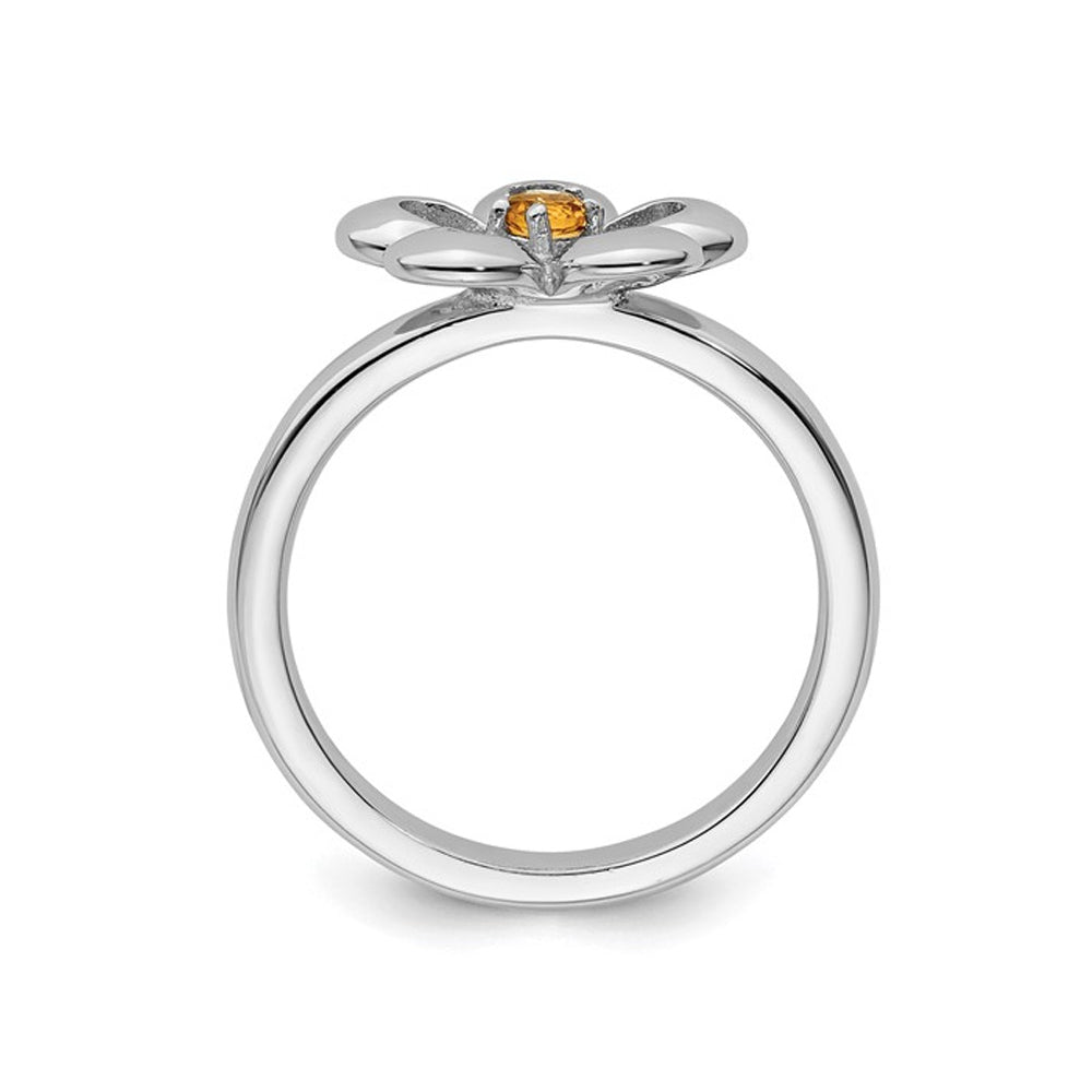 1/10 Carat (ctw) Citrine Flower Ring in Sterling Silver Image 4