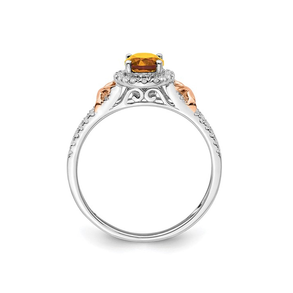 1.00 Carat (ctw) Citrine Ring in 14K White Gold with Diamonds Image 4