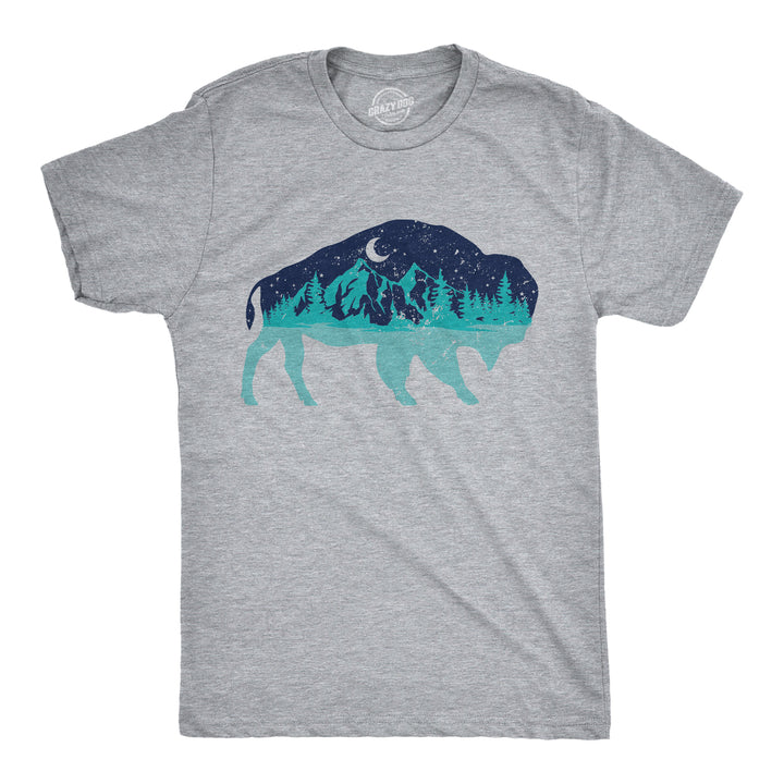 Mens Nature Bison T Shirt Funny Cool Outdoor Lovers Buffalo Tee For Guys Image 1