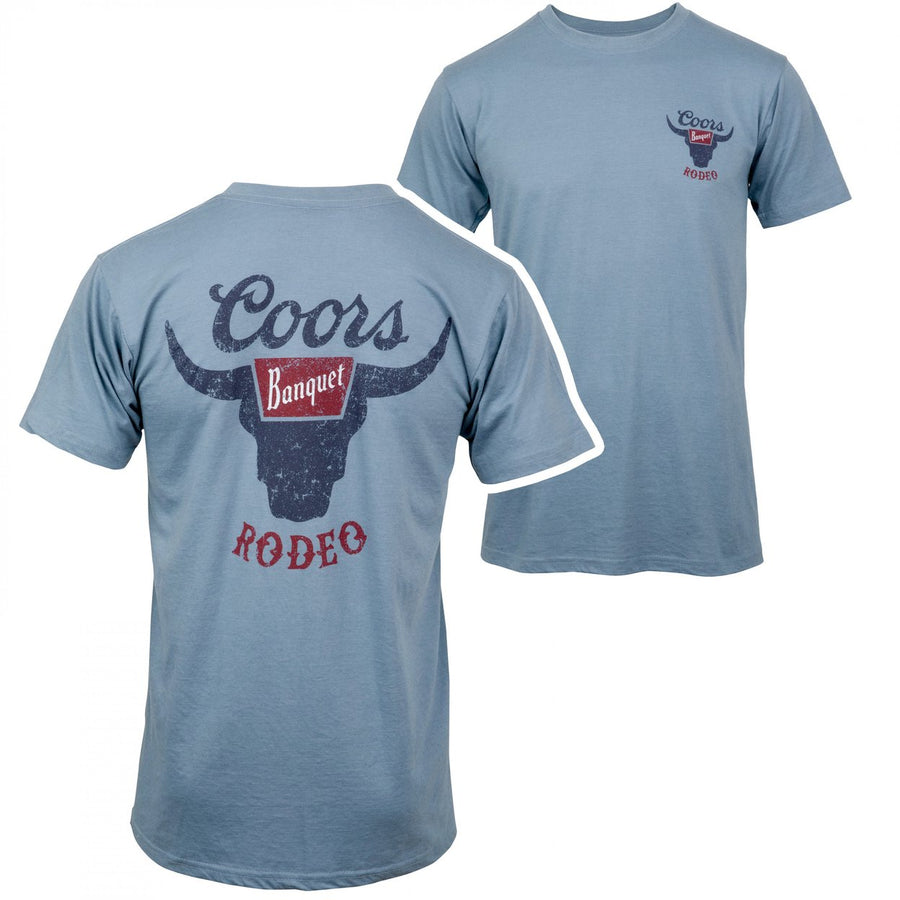 Coors Banquet Rodeo Logo Distressed Front and Back Dusty Blue T-Shirt Image 1