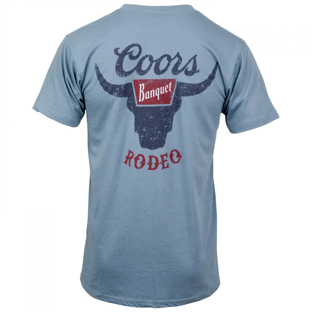 Coors Banquet Rodeo Logo Distressed Front and Back Dusty Blue T-Shirt Image 3