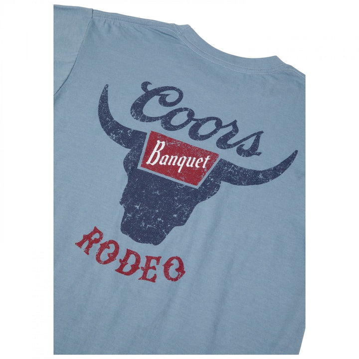 Coors Banquet Rodeo Logo Distressed Front and Back Dusty Blue T-Shirt Image 4