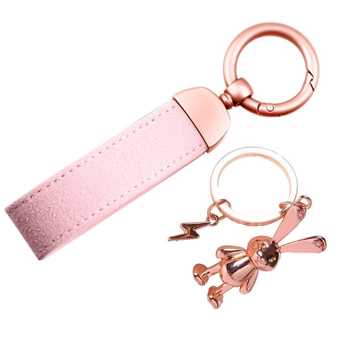 Rabbit Keychain with Faux Leather Lanyard 3D Zinc Alloy Gift Mirror Shine Bunny Animal Key Ring Pendant Backpack Image 6