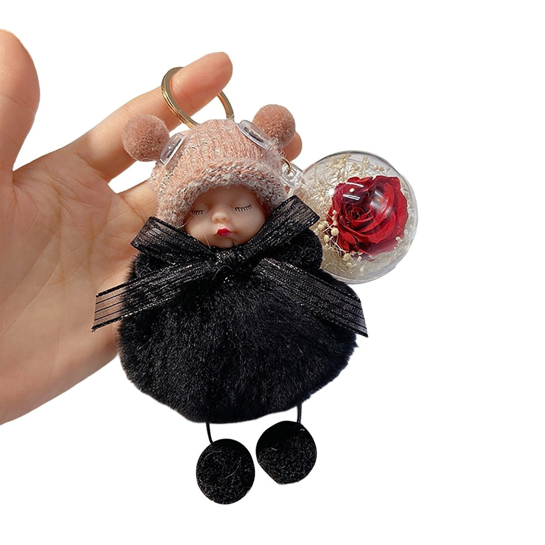 Key Ring Soft with Flower Faux Silk Bowknot Cartoon Pompom Sleeping Baby Car Key Pendant for Daily Use Image 1