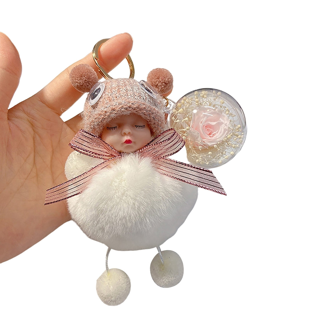 Key Ring Soft with Flower Faux Silk Bowknot Cartoon Pompom Sleeping Baby Car Key Pendant for Daily Use Image 11