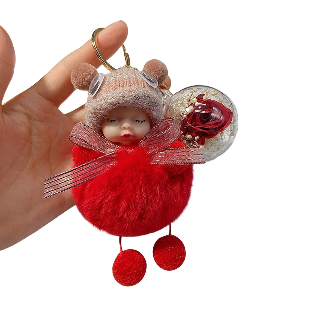 Key Ring Soft with Flower Faux Silk Bowknot Cartoon Pompom Sleeping Baby Car Key Pendant for Daily Use Image 1