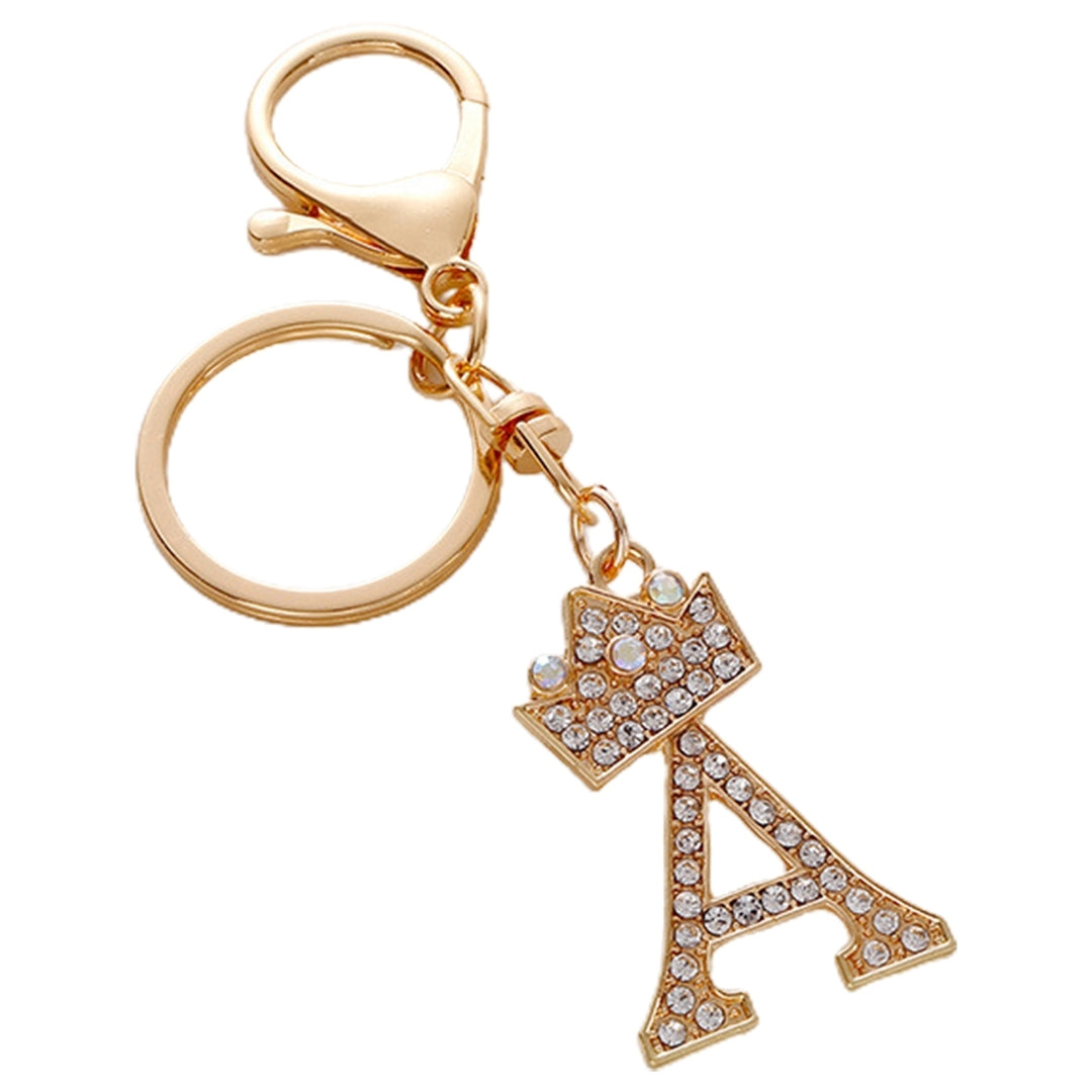 Key Chain Luxury Rhinestone Crown Initials Car Keychain A-G Golden 7-Letter Keyring Women Bag Ornament Accessory Image 2