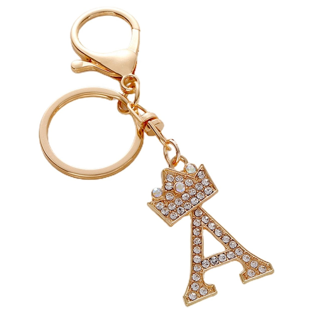 Key Chain Luxury Rhinestone Crown Initials Car Keychain A-G Golden 7-Letter Keyring Women Bag Ornament Accessory Image 1