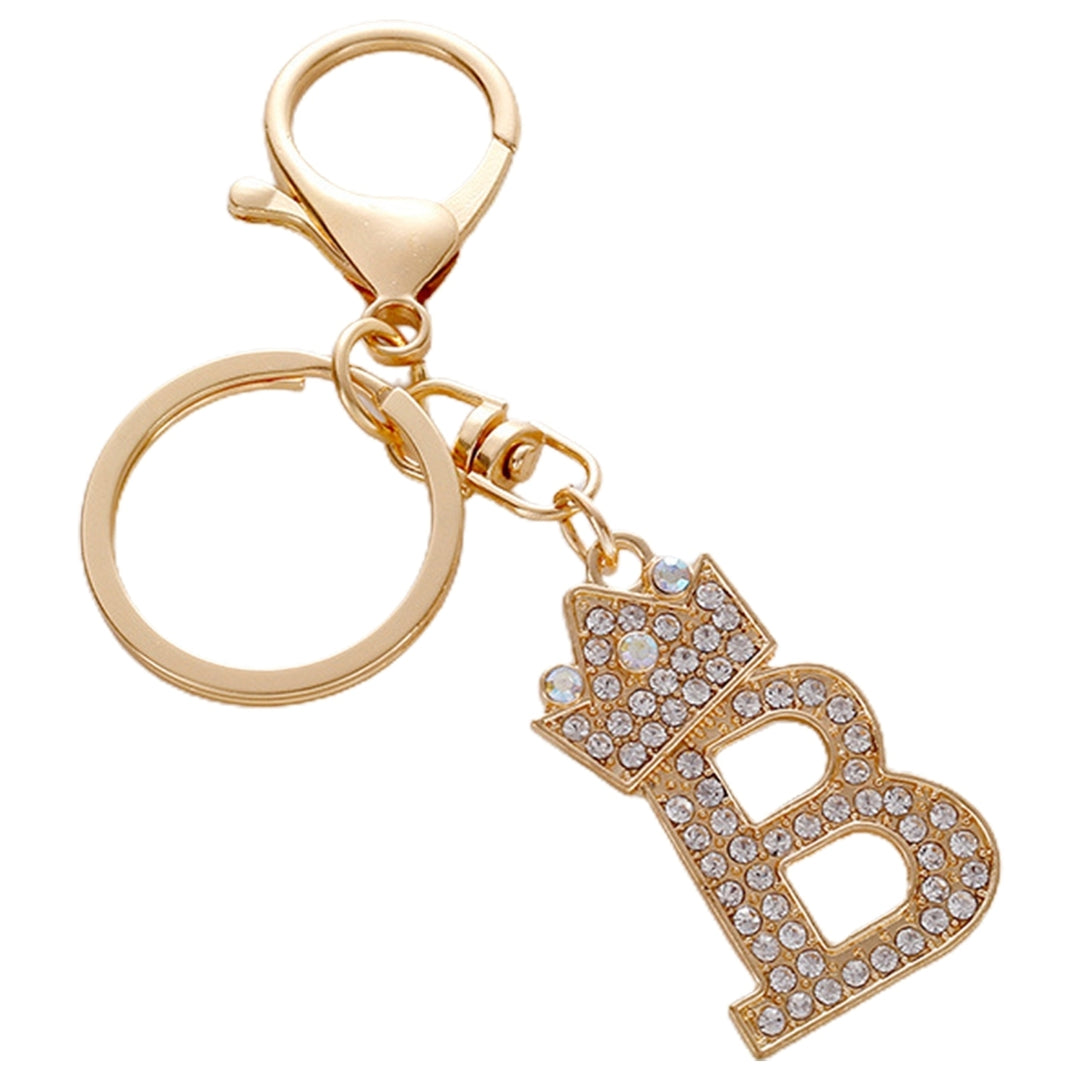 Key Chain Luxury Rhinestone Crown Initials Car Keychain A-G Golden 7-Letter Keyring Women Bag Ornament Accessory Image 3