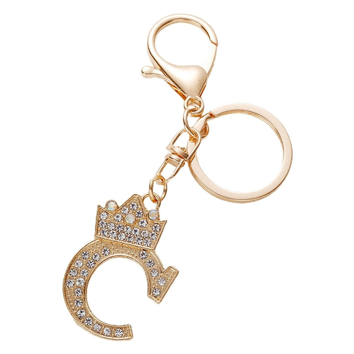 Key Chain Luxury Rhinestone Crown Initials Car Keychain A-G Golden 7-Letter Keyring Women Bag Ornament Accessory Image 1