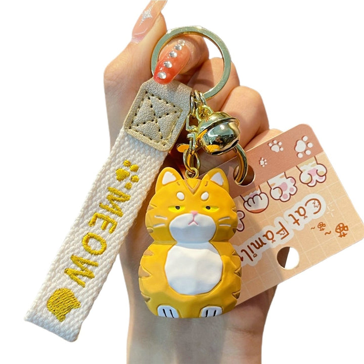 Cute Resin Cat Keychain with Bell 3D Doll Letter Strap Women Girls Gift Cartoon Animal Kitten Car Key Ring Pendant Image 1