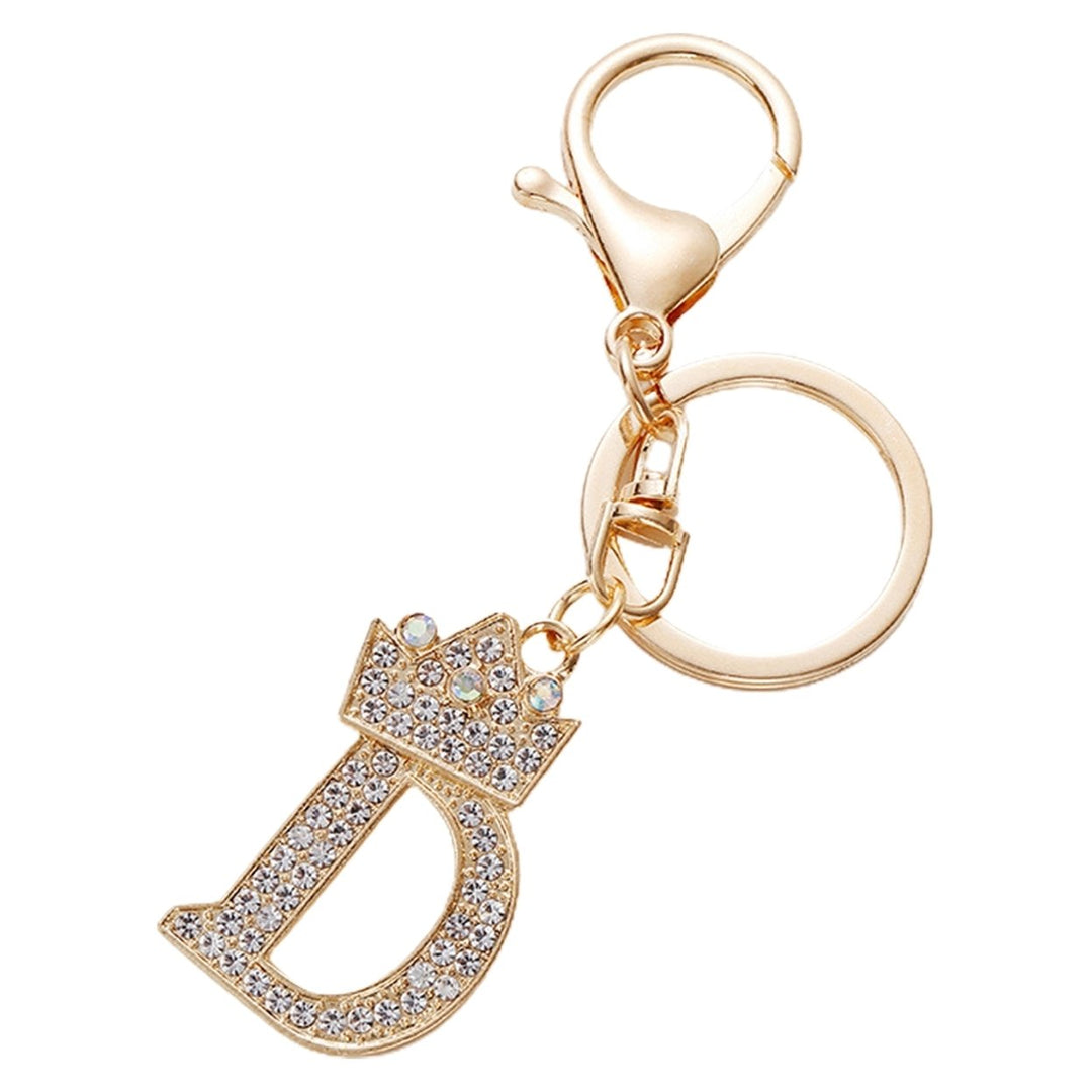 Key Chain Luxury Rhinestone Crown Initials Car Keychain A-G Golden 7-Letter Keyring Women Bag Ornament Accessory Image 1