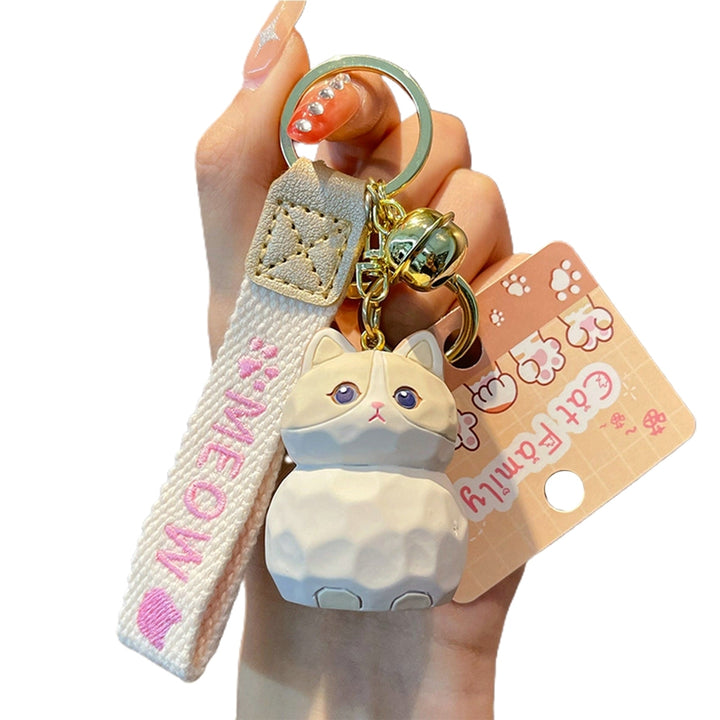 Cute Resin Cat Keychain with Bell 3D Doll Letter Strap Women Girls Gift Cartoon Animal Kitten Car Key Ring Pendant Image 3