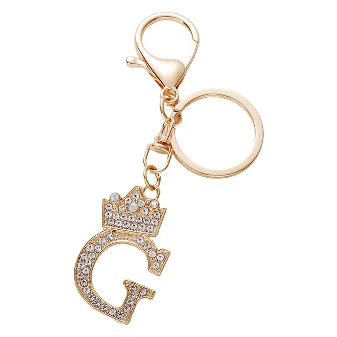 Key Chain Luxury Rhinestone Crown Initials Car Keychain A-G Golden 7-Letter Keyring Women Bag Ornament Accessory Image 1