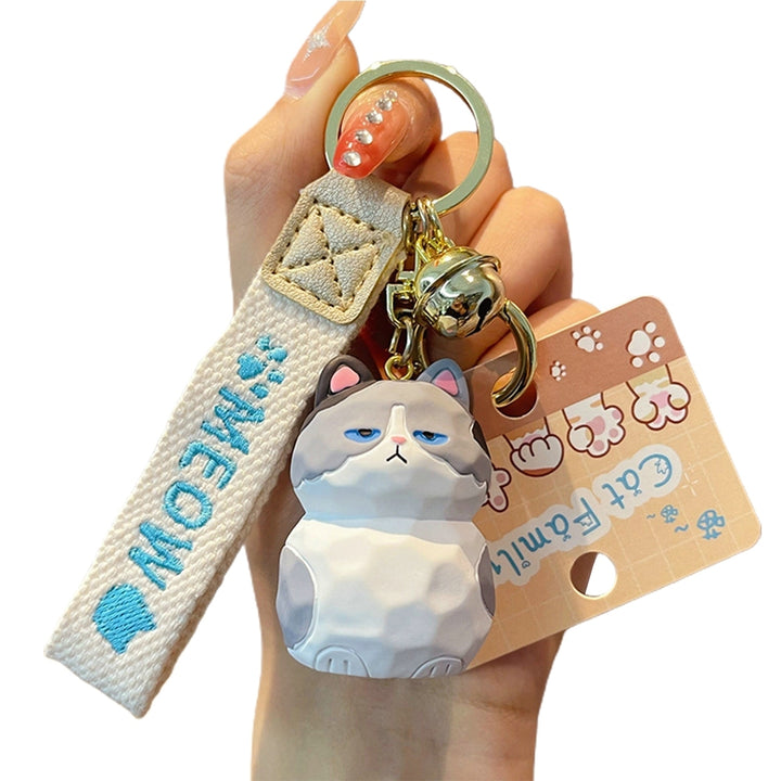 Cute Resin Cat Keychain with Bell 3D Doll Letter Strap Women Girls Gift Cartoon Animal Kitten Car Key Ring Pendant Image 4