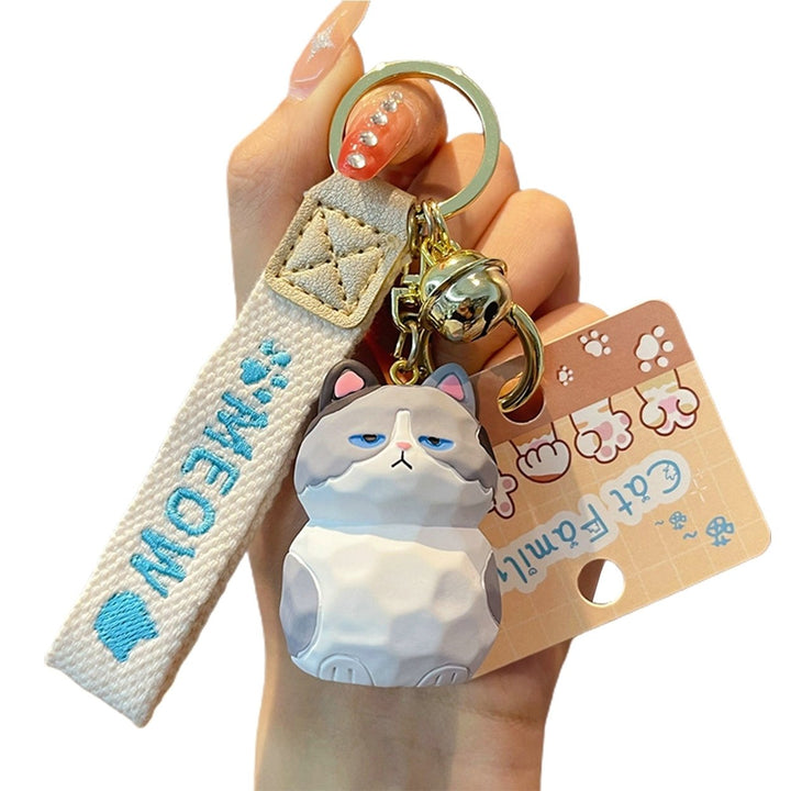 Cute Resin Cat Keychain with Bell 3D Doll Letter Strap Women Girls Gift Cartoon Animal Kitten Car Key Ring Pendant Image 1