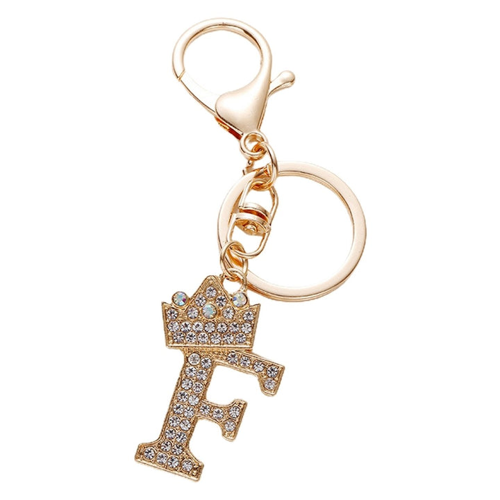 Key Chain Luxury Rhinestone Crown Initials Car Keychain A-G Golden 7-Letter Keyring Women Bag Ornament Accessory Image 1