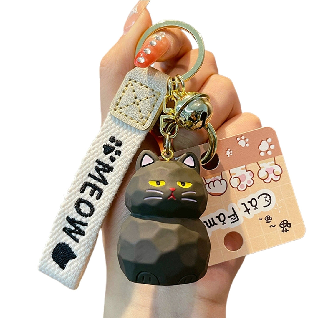 Cute Resin Cat Keychain with Bell 3D Doll Letter Strap Women Girls Gift Cartoon Animal Kitten Car Key Ring Pendant Image 6