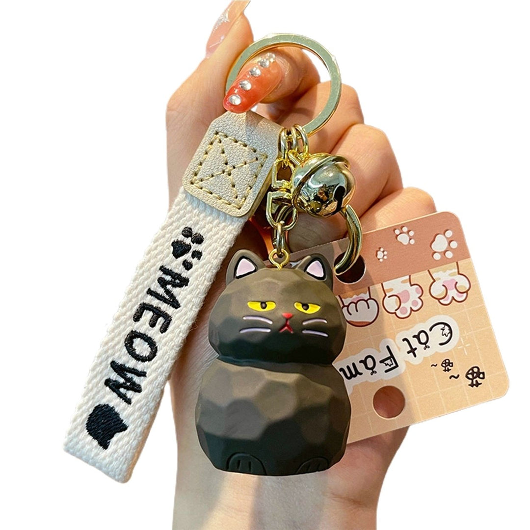 Cute Resin Cat Keychain with Bell 3D Doll Letter Strap Women Girls Gift Cartoon Animal Kitten Car Key Ring Pendant Image 1
