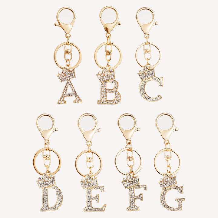 Key Chain Luxury Rhinestone Crown Initials Car Keychain A-G Golden 7-Letter Keyring Women Bag Ornament Accessory Image 9