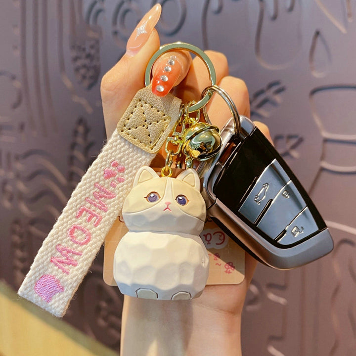 Cute Resin Cat Keychain with Bell 3D Doll Letter Strap Women Girls Gift Cartoon Animal Kitten Car Key Ring Pendant Image 7