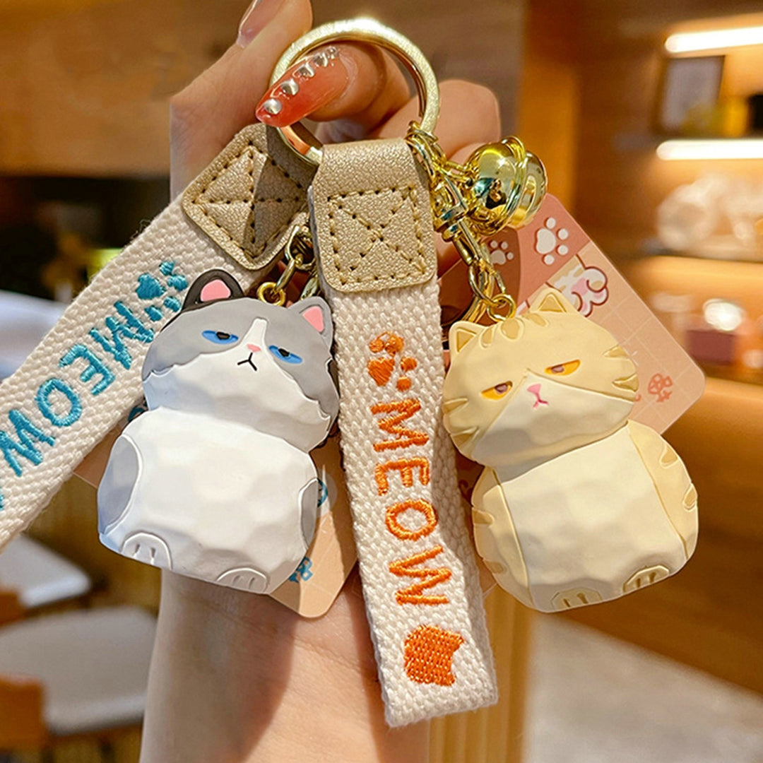 Cute Resin Cat Keychain with Bell 3D Doll Letter Strap Women Girls Gift Cartoon Animal Kitten Car Key Ring Pendant Image 8