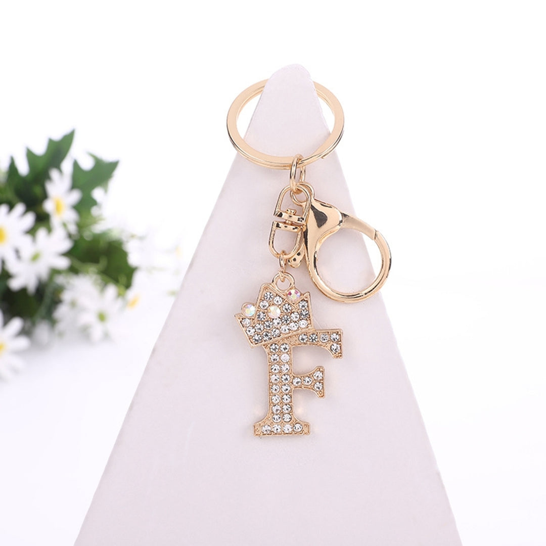Key Chain Luxury Rhinestone Crown Initials Car Keychain A-G Golden 7-Letter Keyring Women Bag Ornament Accessory Image 11