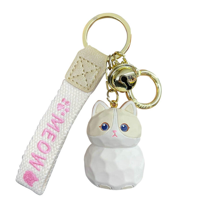 Cute Resin Cat Keychain with Bell 3D Doll Letter Strap Women Girls Gift Cartoon Animal Kitten Car Key Ring Pendant Image 10