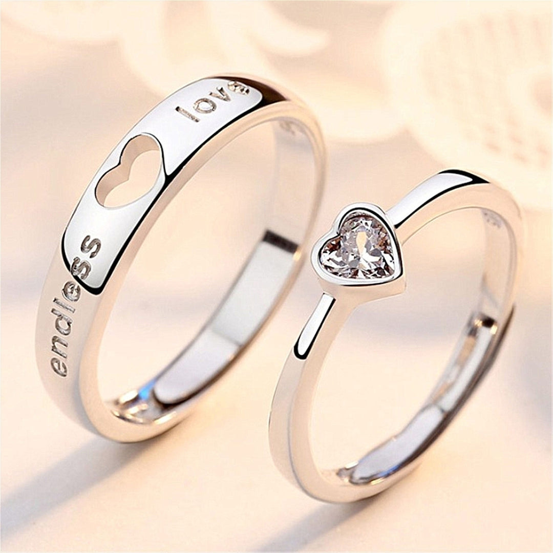 Couple Knuckle Ring Set Rhinestone Heart Shape Opening Matching Couple Ring Set Birthday Gift Image 1