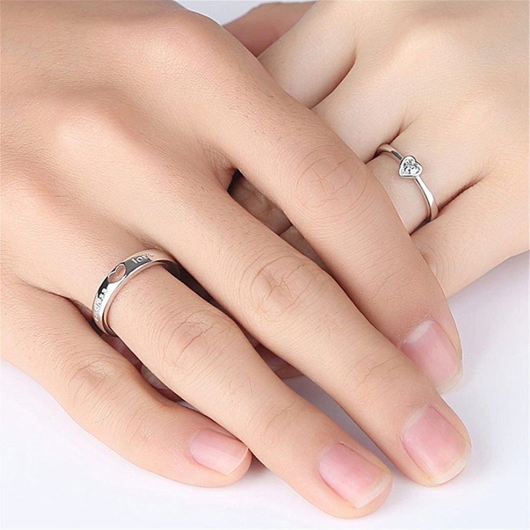 Couple Knuckle Ring Set Rhinestone Heart Shape Opening Matching Couple Ring Set Birthday Gift Image 4