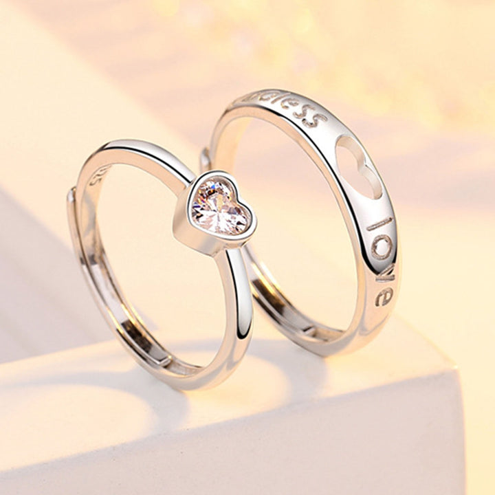 Couple Knuckle Ring Set Rhinestone Heart Shape Opening Matching Couple Ring Set Birthday Gift Image 11