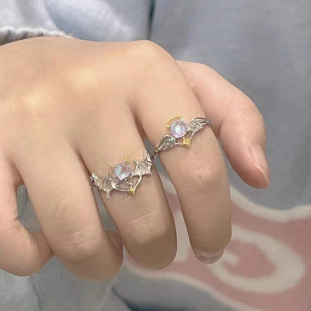 Couple Ring Opening Adjustable Men Women Shining Faux Moonstone Finger Ring for Wedding Image 4