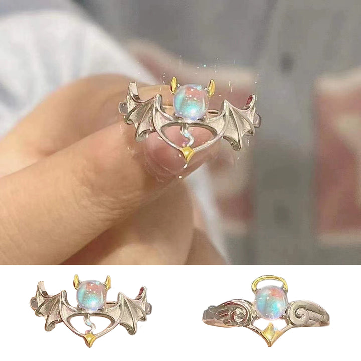 Couple Ring Opening Adjustable Men Women Shining Faux Moonstone Finger Ring for Wedding Image 6