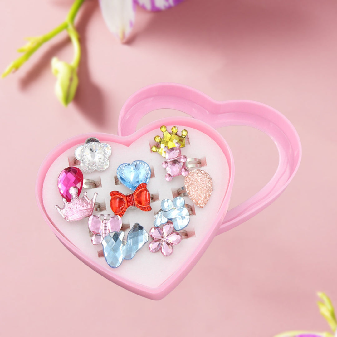 1 Set Girls Rings Glittery Anti-allergy Decorative Children Toy Cartoon Love Heart Fashion Kids Rings for Daily Wear Image 4