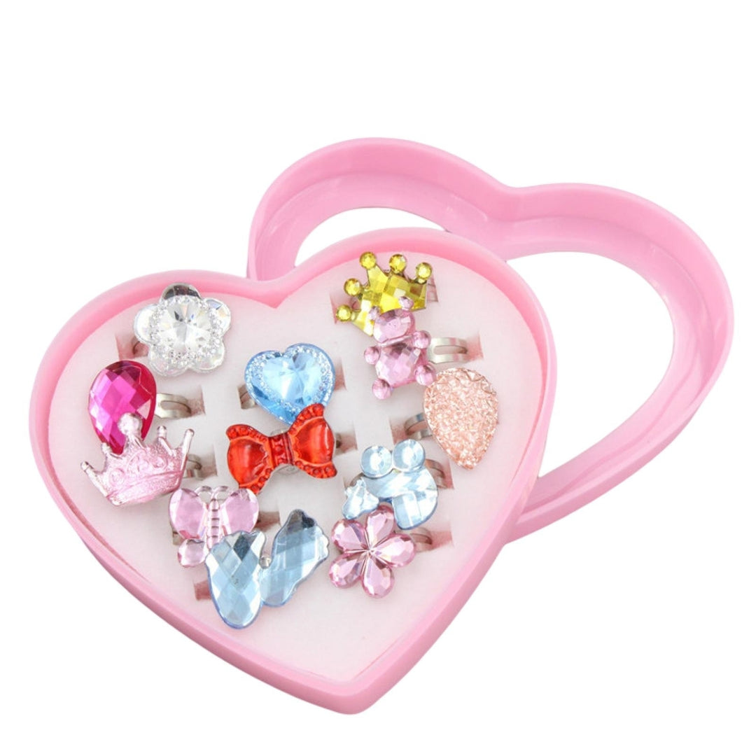 1 Set Girls Rings Glittery Anti-allergy Decorative Children Toy Cartoon Love Heart Fashion Kids Rings for Daily Wear Image 4
