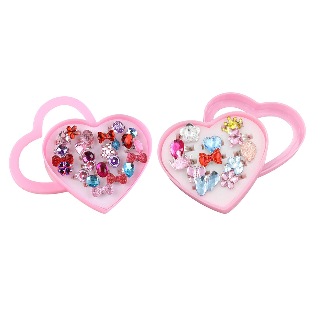 1 Set Girls Rings Glittery Anti-allergy Decorative Children Toy Cartoon Love Heart Fashion Kids Rings for Daily Wear Image 10