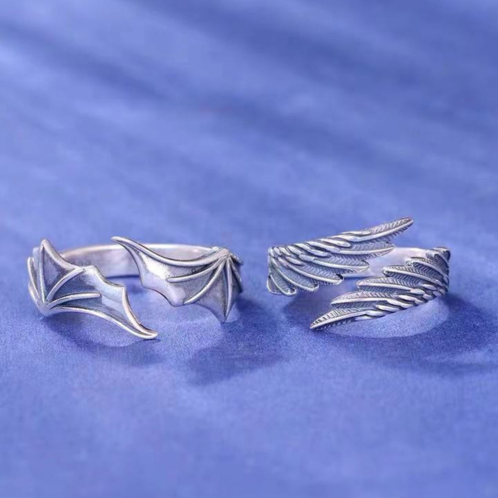 Couple Ring Adjustable Valentine Gift Open End Fashion Angels Devil Wing Lover Ring Jewelry Accessory Image 2