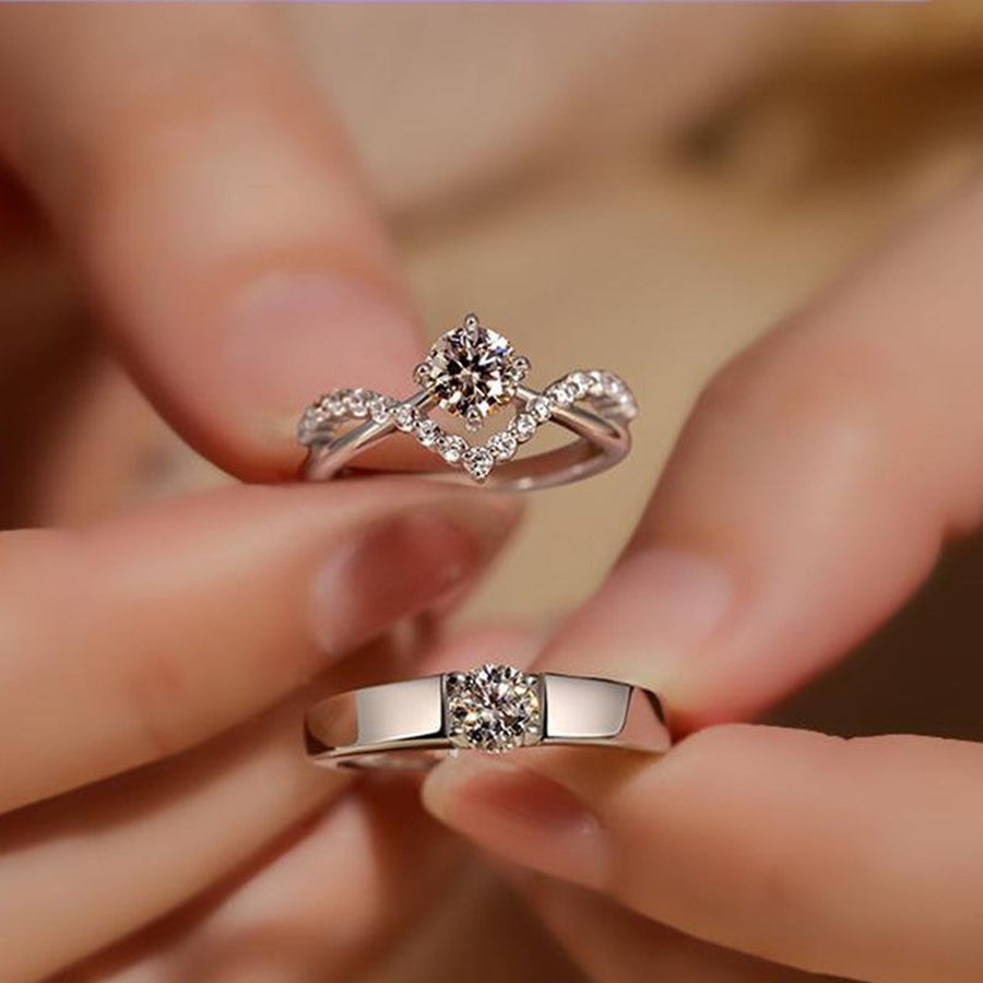 Couple Ring Opening Adjustable Luxury Sparkling Rhinestone Women Men Ring Fashion Jewelry Image 1