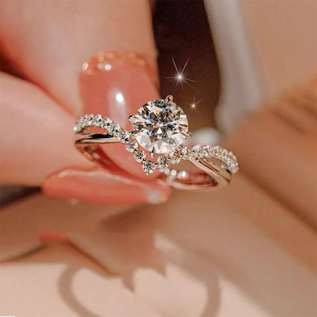 Couple Ring Opening Adjustable Luxury Sparkling Rhinestone Women Men Ring Fashion Jewelry Image 2