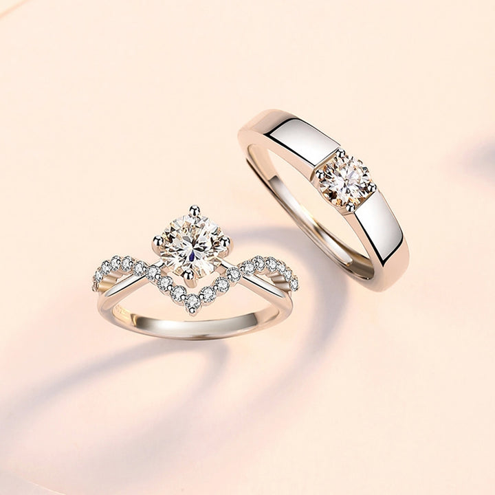 Couple Ring Opening Adjustable Luxury Sparkling Rhinestone Women Men Ring Fashion Jewelry Image 4