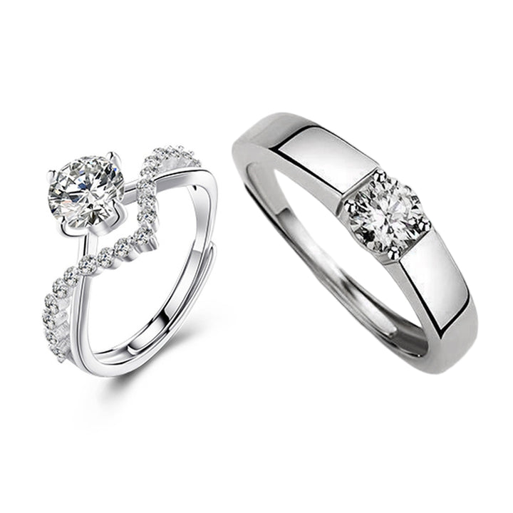 Couple Ring Opening Adjustable Luxury Sparkling Rhinestone Women Men Ring Fashion Jewelry Image 9