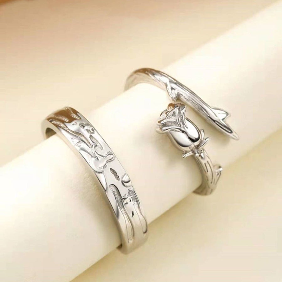 Couple Ring Silver Color Prince And Rose Adjustable Exquisite Jewelry Decoration Copper Women Men Finger Ring Valentines Image 1