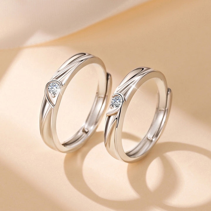 Couple Ring Opening Elegant Adjustable Silver-color Rhinestone Embedded Love Heart Finger Ring Fashion Jewelry Image 9