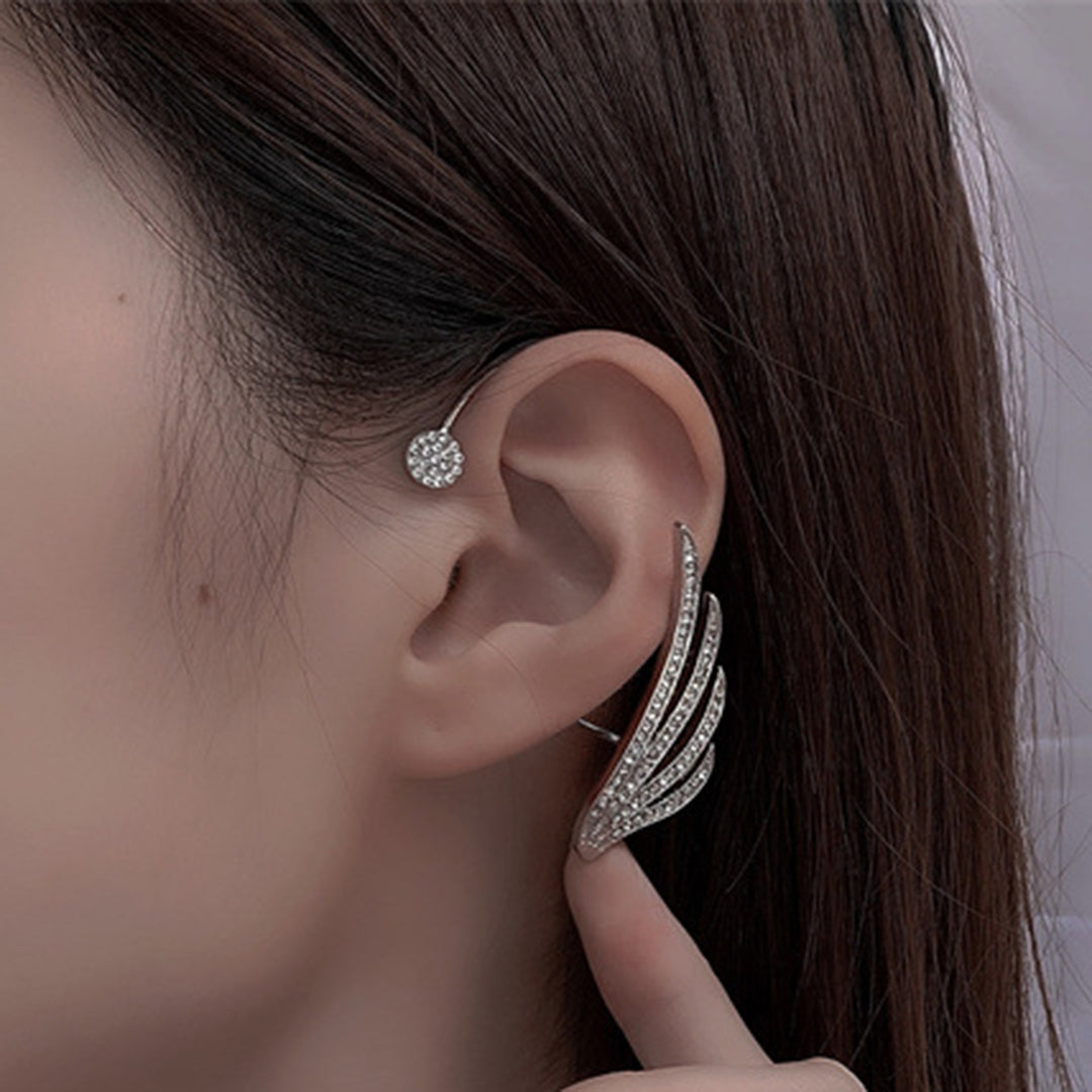 Lady Ear Clip Wing Shape Rhinestone Inlaid Supper Shiny Individual Arc Women Earrings for Prom Image 4