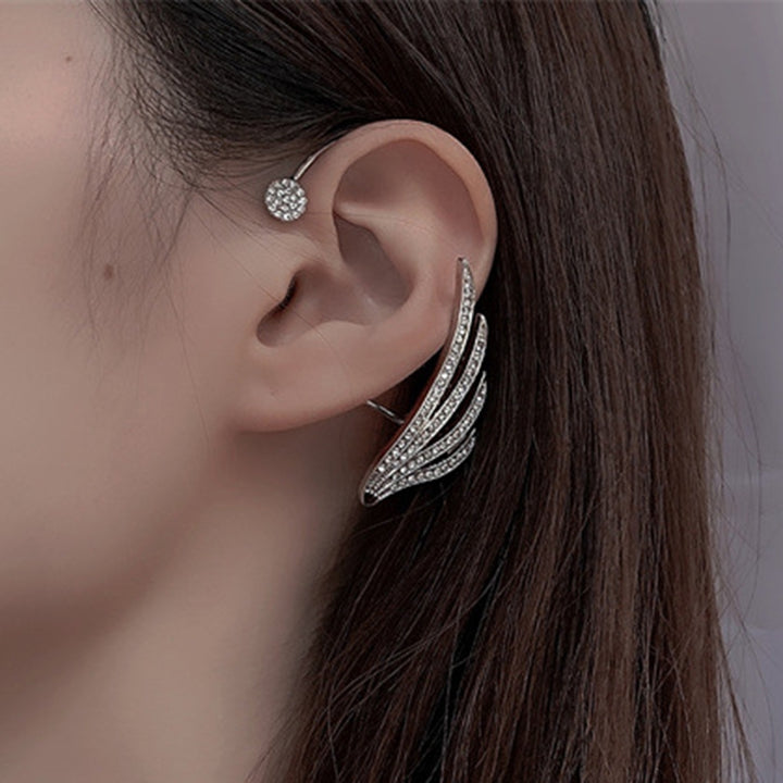 Lady Ear Clip Wing Shape Rhinestone Inlaid Supper Shiny Individual Arc Women Earrings for Prom Image 4