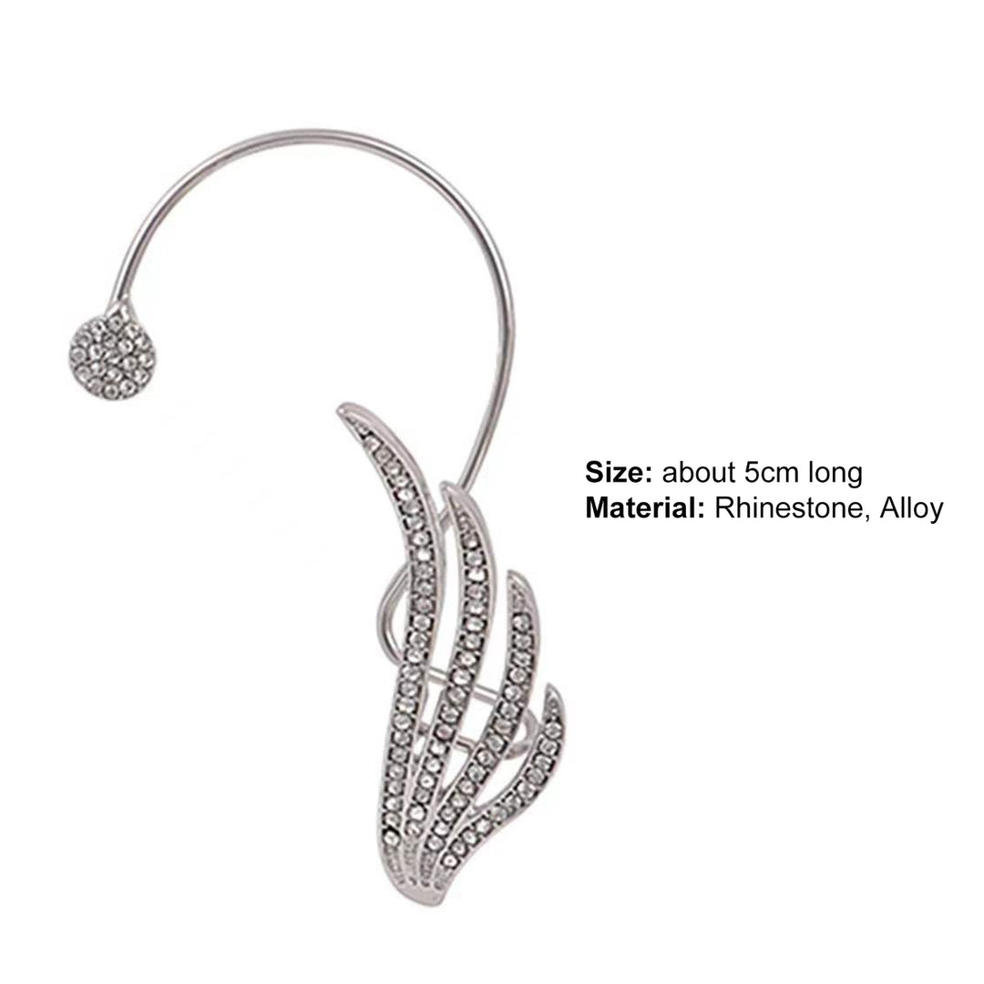 Lady Ear Clip Wing Shape Rhinestone Inlaid Supper Shiny Individual Arc Women Earrings for Prom Image 9