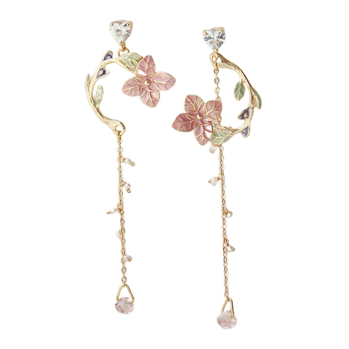 1 Pair Drop Earrings Cherry Rhinestones Jewelry Long Tassel Floral Dangle Earrings Birthday Gift Image 4