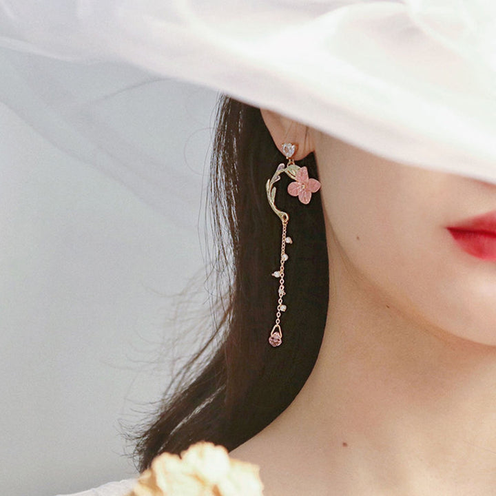 1 Pair Drop Earrings Cherry Rhinestones Jewelry Long Tassel Floral Dangle Earrings Birthday Gift Image 8
